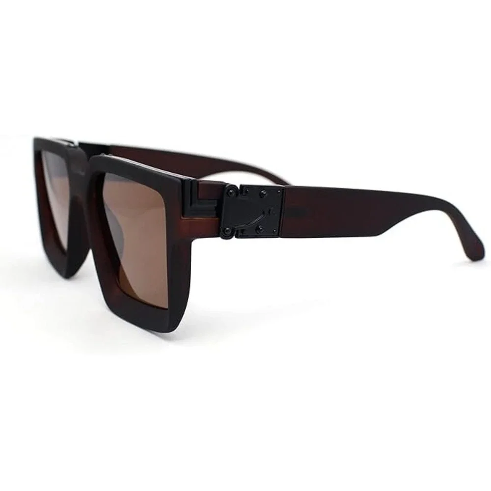 Designer Square Frame Sunglasses Men Brown Gradient Lenses Hip Hop Rapper Lentes